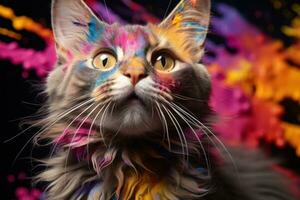 AI generated Pet embracing holi playful colors, holi festival images hd photo
