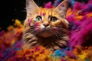 AI generated Candid moments of pets in holi colors, holi festival images hd photo