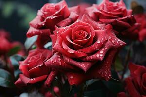 The beauty of love captured in the misty embrace of red roses on a fog kissed morning, valentine, dating and love proposal image photo