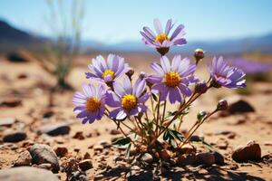 AI generated Desert flowers unfold in a mesmerizing time lapse after rainfall, nature conservation photo