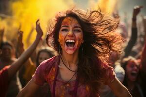 AI generated Colorful commotion spontaneous holi flash mob dance, holi festival images hd photo