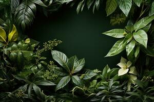 AI generated A harmonious tapestry of green leaves interwoven with nature elements, environmental images photo