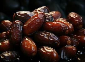 AI generated Dark and mysterious close up of dried dates, islamic images photo