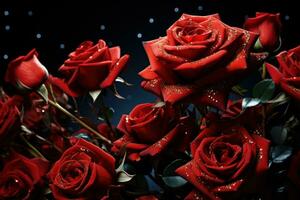 Red roses in celestial orbit symbolize a love beyond earthly bounds, engagement, wedding and anniversary image photo