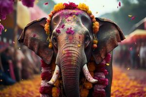 AI generated Elephants adorned in vibrant holi colors, holi festival images hd photo