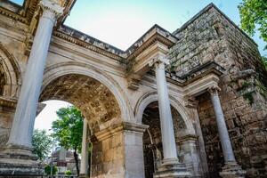 Adrian Gate, Antalya landmark, Turkey. Antique construction of marble and limestone. photo