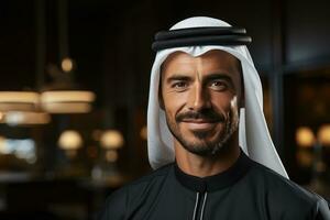 AI generated Confident dubai property sales company managing director in alazoor pose, islamic images photo