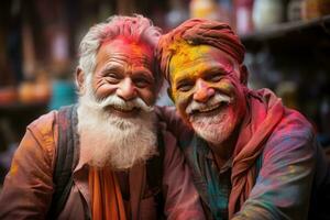 AI generated Celebrating holi with vibrant powder, holi festival images hd photo