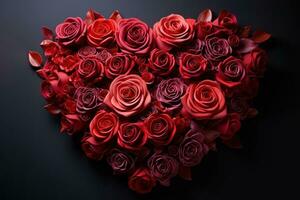 A breathtaking landscape of red roses forming a heart shape, engagement, wedding and anniversary image photo