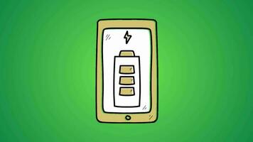 mobile phone charging animation with battery charge indicator. phone charging battery technology 2d animated video. video