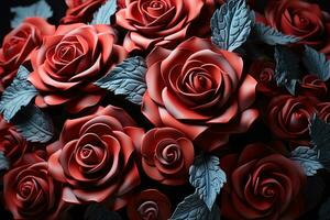 Red roses arranged in a symphony of love, engagement, wedding and anniversary image photo