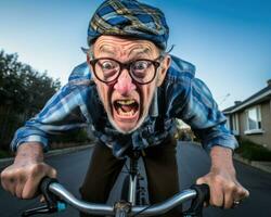 AI generated Elderly man enjoying outdoor ride, images of senior citizens photo