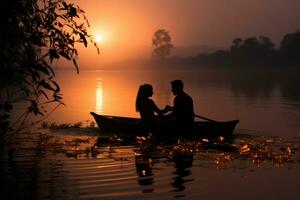 ai generado espontáneo alegría como el Pareja poses con un clásico convertible, enamorado, Fechado y amor propuesta imagen foto