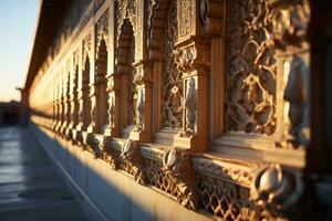 AI generated Illuminated mosque facade glowing in sunrise splendor, islamic images photo