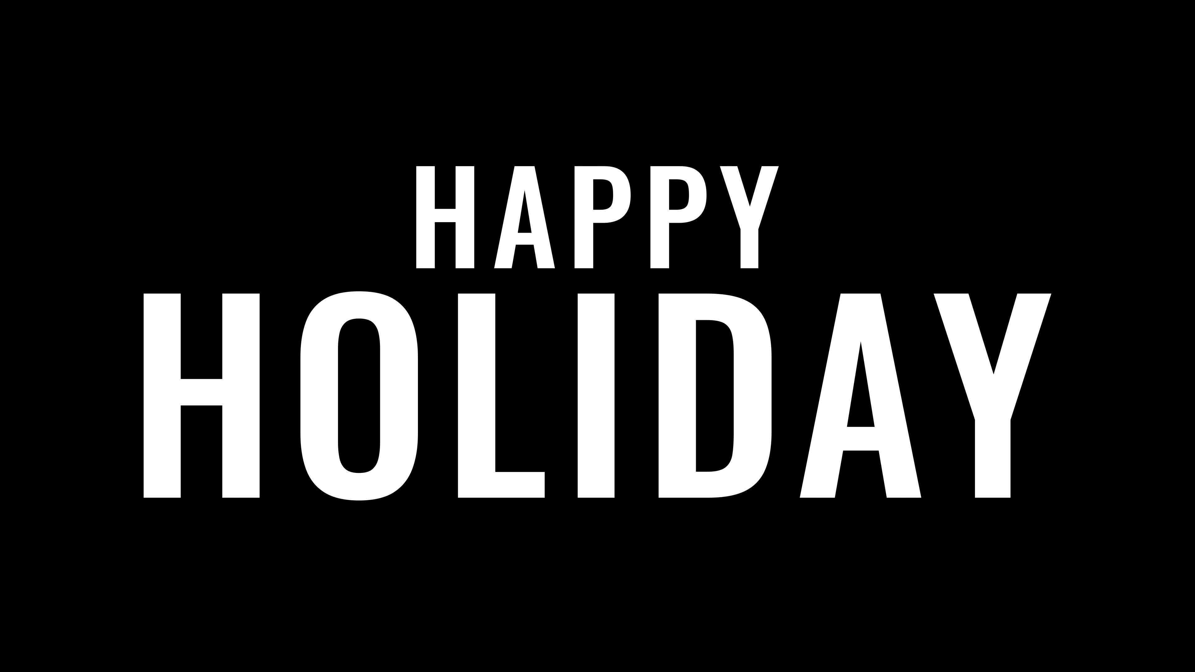 Animated happy holiday with cinematic pop up text effect in black and ...