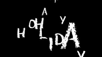Animated happy holiday with glitch text effect in black and white background video