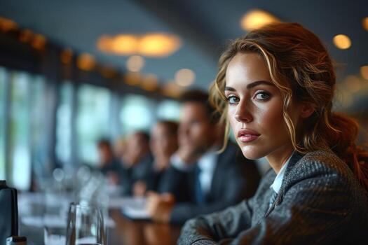 AI generated People in a meeting around a table, professional business meeting image photo