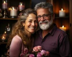 AI generated Loving middle aged couple at home, images of senior citizens photo