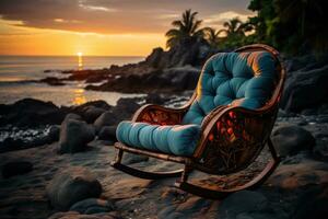 AI generated Rocker lounge chair by the shore, beautiful sunrise image photo