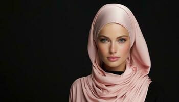 AI generated A young muslim woman confidently poses with her hijab, islamic images photo