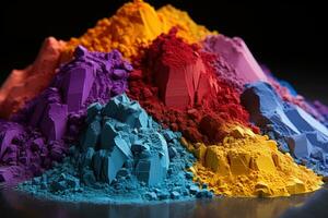 AI generated Close ups of neatly arranged holi powders, holi festival images hd photo