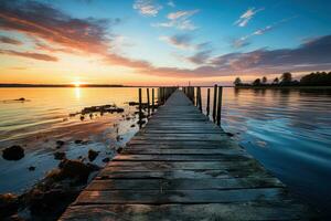 AI generated Dazzling colors in calm waters, beautiful sunrise image photo