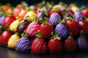 AI generated Milk chocolate covered strawberries nestled in woven baskets in a farmhouse, engagement, wedding and anniversary image photo