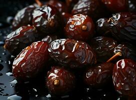AI generated Close up of ripe dates with distinctive black spots, islamic images photo