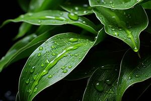 AI generated Raindrops glisten on vibrant green leaves a tribute to the life giving force of water, nature conservation photos
