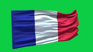 France flag waving 3d render animation motion graphic isolated on green screen background video