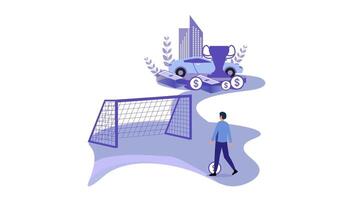 a man is standing next to a soccer goal and a car video