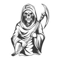 Spooky grim reaper with scythe in hand  skull  ghost  vector design