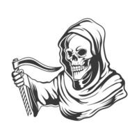 Spooky grim reaper with scythe smile skull  face vector design