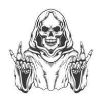 Spooky grim reaper with middle finger showe smile skull  face vector design