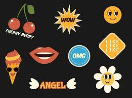 y2k retro vintage 2000s style stickers pack vector