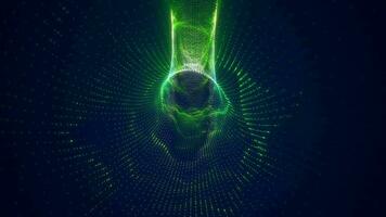 Abstract glowing light hi-tech energy green electric tunnel frame of lines and particles tunnel futuristic, abstract background video