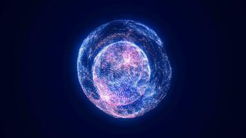 abstrait embrasé en boucle lumière salut-technologie énergie bleu rond Balle sphère atome caillot de énergie de lignes et particules futuriste, abstrait Contexte video