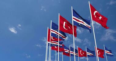 Cape Verde, Cabo Verde and Turkey Flags Waving Together in the Sky, Seamless Loop in Wind, Space on Left Side for Design or Information, 3D Rendering video