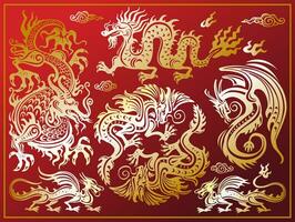 Set of Chinese Dragons suitable for Chinese New Year, Chinese zodiac Dragon symbol vector