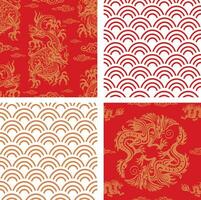 Set of Seamless Oriental Patterns with Dragon symbols, Decorative wallpaper Print vector