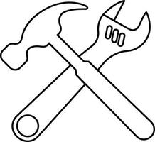 Tool repair and service icon in line. isolated on Hammer Working Engineering tools icon. Instrument Construction wrench and screwdriver. vector for apps, web