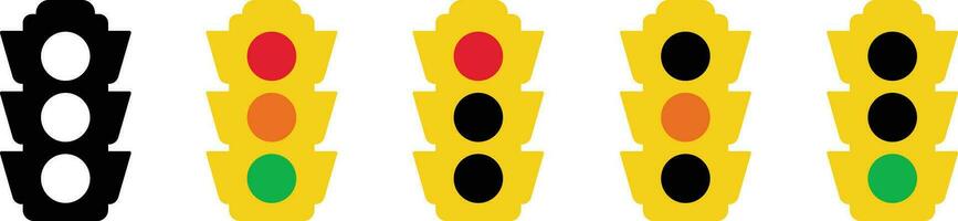 Traffic light interface icon in flat set. isolated in symbol use for Traffic control or stoplights with go light and caution light in vector for apps and website