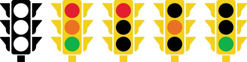 Traffic light interface icon in flat set. isolated in symbol use for Traffic control or stoplights with go light and caution light in vector for apps and website