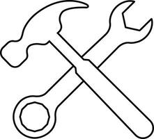 Tool repair and service icon in line. isolated on Hammer Working Engineering tools icon. Instrument Construction wrench and screwdriver. vector for apps, web