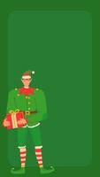 Green social media stories background template with Christmas elf holding gift. vector