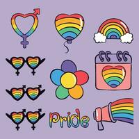 Hand-drawn pride month LGBTQ illustration set vector