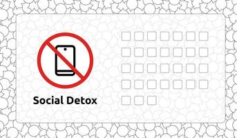 Illustration with time counting of a crossed out mobile phone with the text Social Detox vector