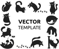 Template for text with a frame from the collection of cute black cat. Miscellaneous character actions vector