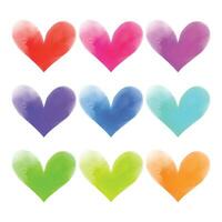 Vector hand drawn watercolor hearts set on white