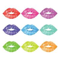 Vector lipstick kiss print colorful on white background